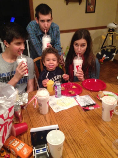 eating chic-fil-a peppermint shakes with the fam!